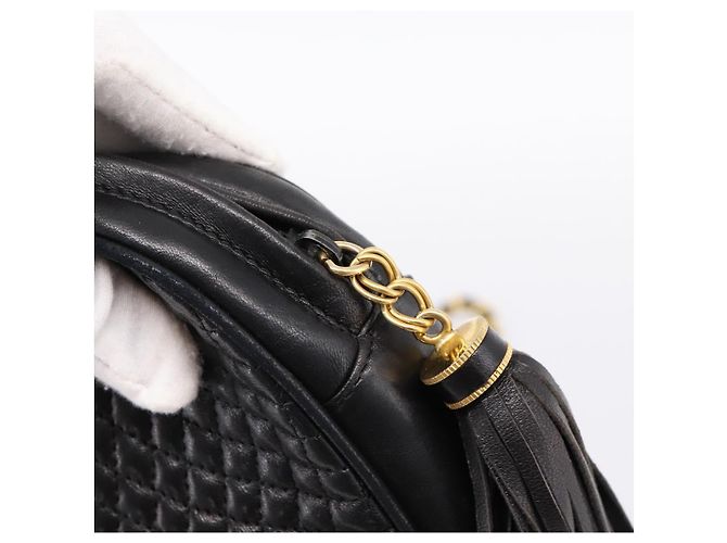 Borsa a tracolla con catena BALLY in pelle nera e oro Auth 196400A Nero - vista 14