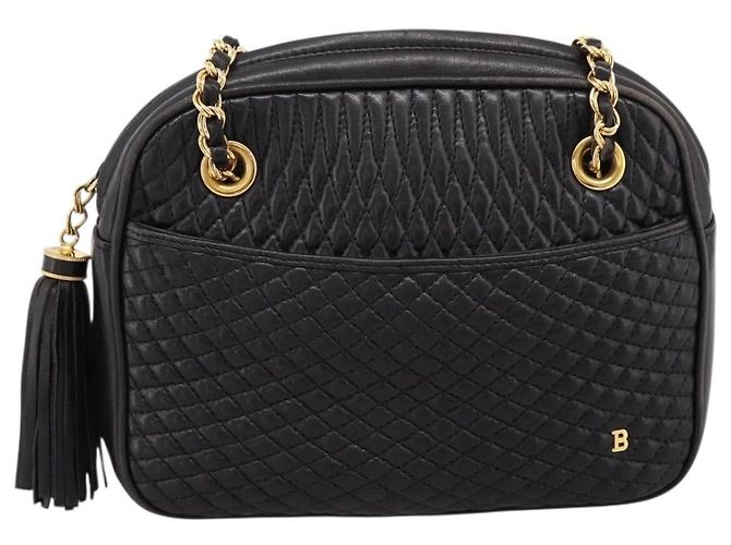 Borsa a tracolla con catena BALLY in pelle nera e oro Auth 196400A Nero - vista 2