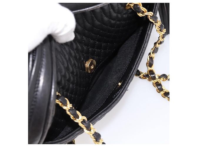 Borsa a tracolla con catena BALLY in pelle nera e oro Auth 196400A Nero - vista 21