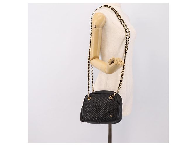 Borsa a tracolla con catena BALLY in pelle nera e oro Auth 196400A Nero - vista 22