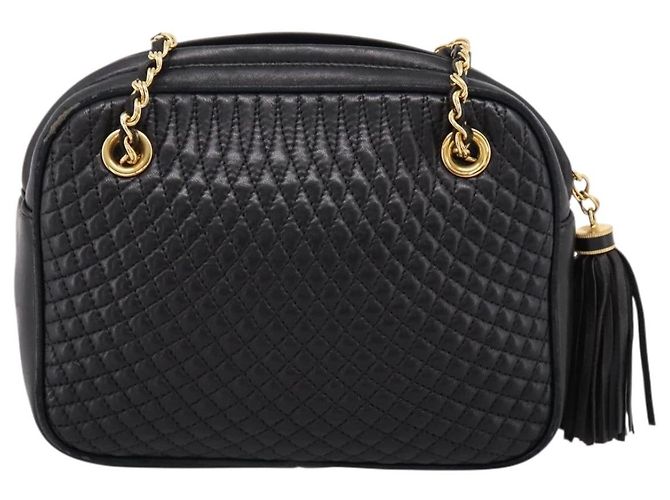 Borsa a tracolla con catena BALLY in pelle nera e oro Auth 196400A Nero - vista 3