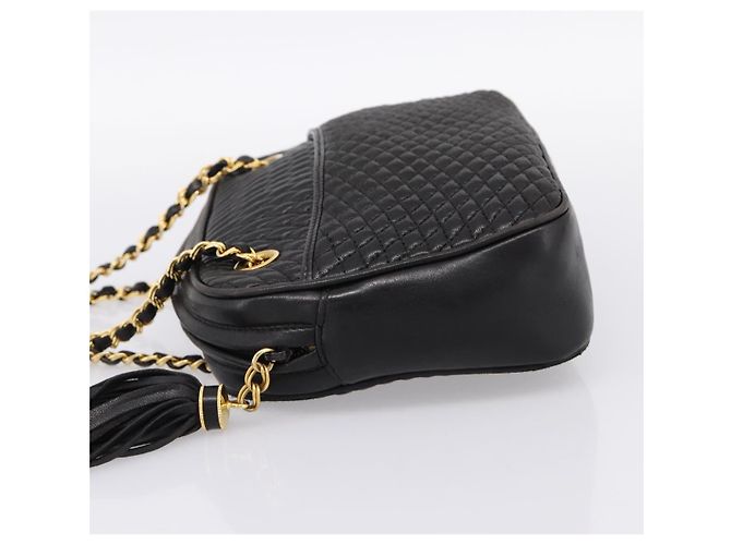 Borsa a tracolla con catena BALLY in pelle nera e oro Auth 196400A Nero - vista 4