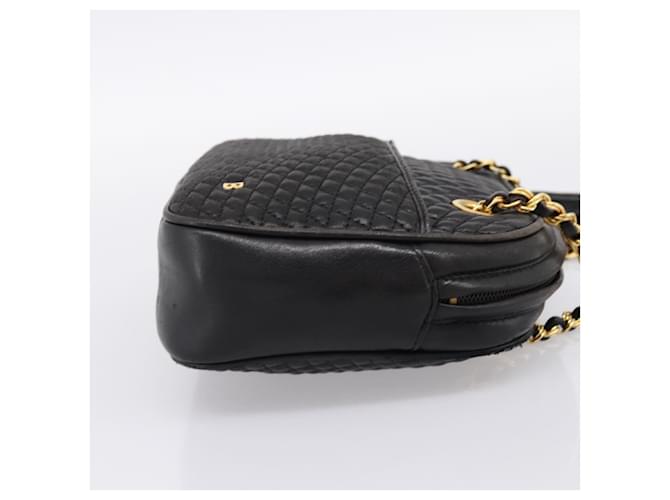 Borsa a tracolla con catena BALLY in pelle nera e oro Auth 196400A Nero - vista 5