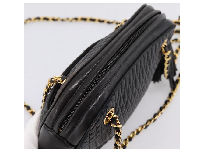 Borsa a tracolla con catena BALLY in pelle nera e oro Auth 196400A Nero - vista 6
