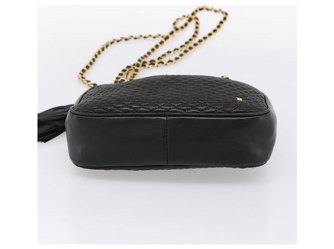 Borsa a tracolla con catena BALLY in pelle nera e oro Auth 196400A Nero - vista 9