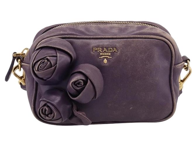 Borsa a tracolla PRADA in pelle viola e oro Auth 197470 D'oro Porpora - vista 13