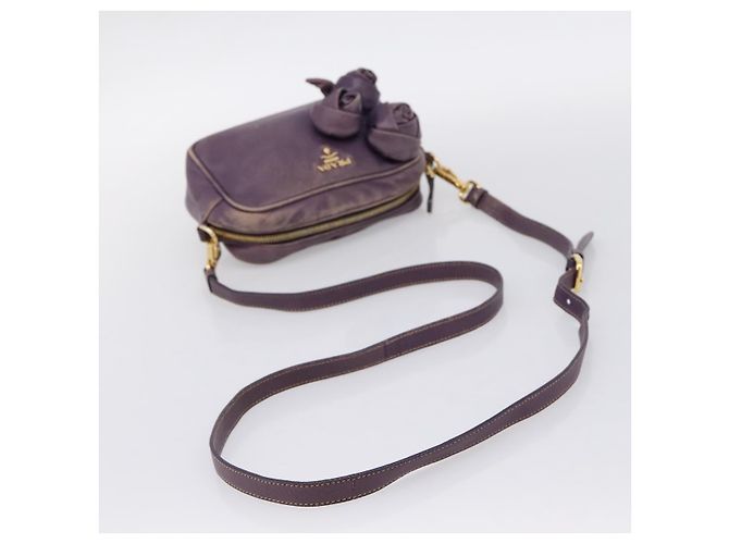 Borsa a tracolla PRADA in pelle viola e oro Auth 197470 D'oro Porpora - vista 7