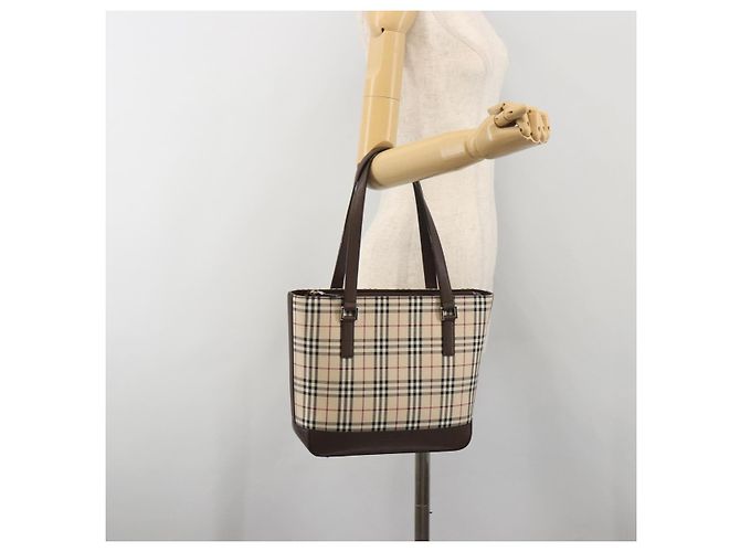 Borsa a mano BURBERRY Nova Check Canvas Beige Silver Auth 196618A Argento - vista 25