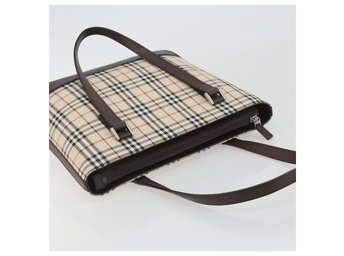 Borsa a mano BURBERRY Nova Check Canvas Beige Silver Auth 196618A Argento - vista 6