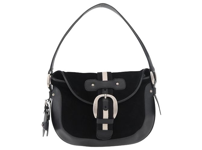 Borsa a tracolla BALLY in pelle scamosciata Nero Argento Auth sw721A - vista 2