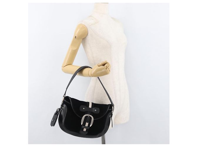 Borsa a tracolla BALLY in pelle scamosciata Nero Argento Auth sw721A - vista 24