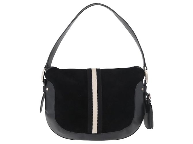 Borsa a tracolla BALLY in pelle scamosciata Nero Argento Auth sw721A - vista 3