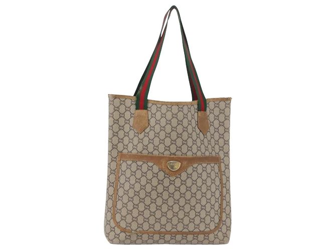 Borsa Tote GUCCI GG Plus Supreme Web Sherry Line PVC Beige Rosso Verde Auth BSZ695 - vista 2