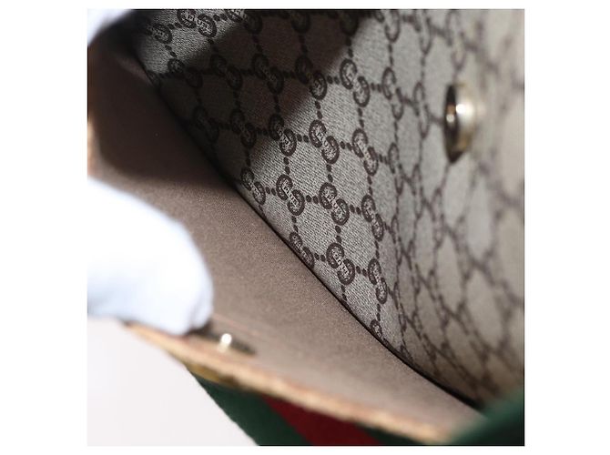 Borsa Tote GUCCI GG Plus Supreme Web Sherry Line PVC Beige Rosso Verde Auth BSZ695 - vista 21