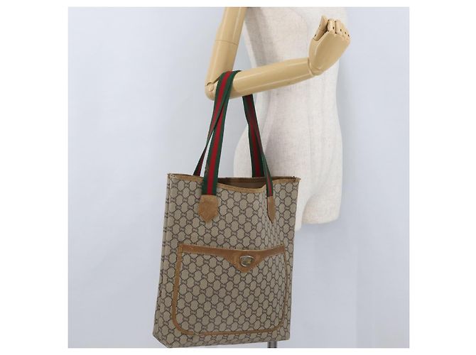 Borsa Tote GUCCI GG Plus Supreme Web Sherry Line PVC Beige Rosso Verde Auth BSZ695 - vista 22