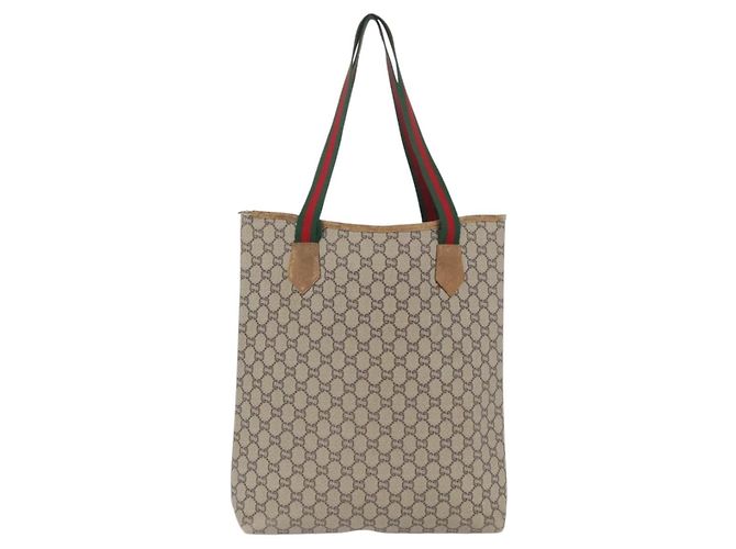 Borsa Tote GUCCI GG Plus Supreme Web Sherry Line PVC Beige Rosso Verde Auth BSZ695 - vista 3