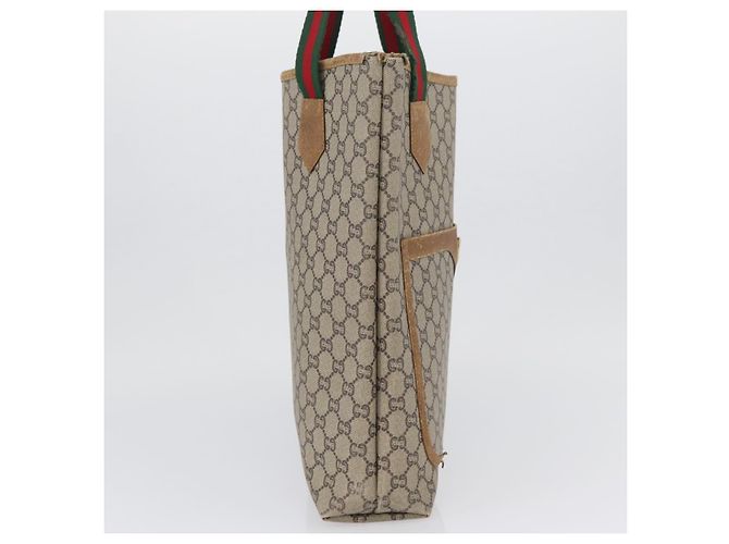 Borsa Tote GUCCI GG Plus Supreme Web Sherry Line PVC Beige Rosso Verde Auth BSZ695 - vista 6