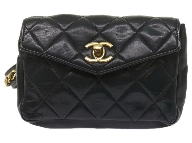 Borsa vita CHANEL Matelasse Turn Lock Chain Lamb Skin Black CC Auth ar11054 Nero - vista 13