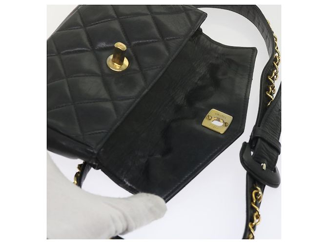 Borsa vita CHANEL Matelasse Turn Lock Chain Lamb Skin Black CC Auth ar11054 Nero - vista 18