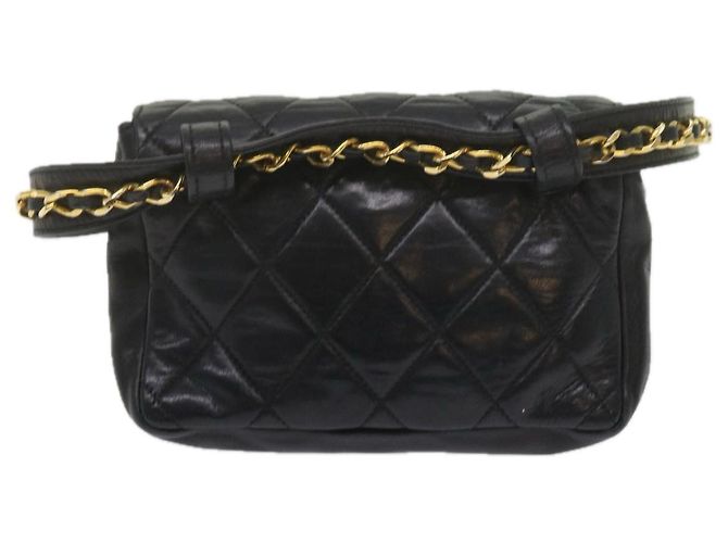 Borsa vita CHANEL Matelasse Turn Lock Chain Lamb Skin Black CC Auth ar11054 Nero - vista 2
