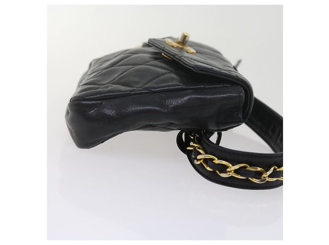 Borsa vita CHANEL Matelasse Turn Lock Chain Lamb Skin Black CC Auth ar11054 Nero - vista 3