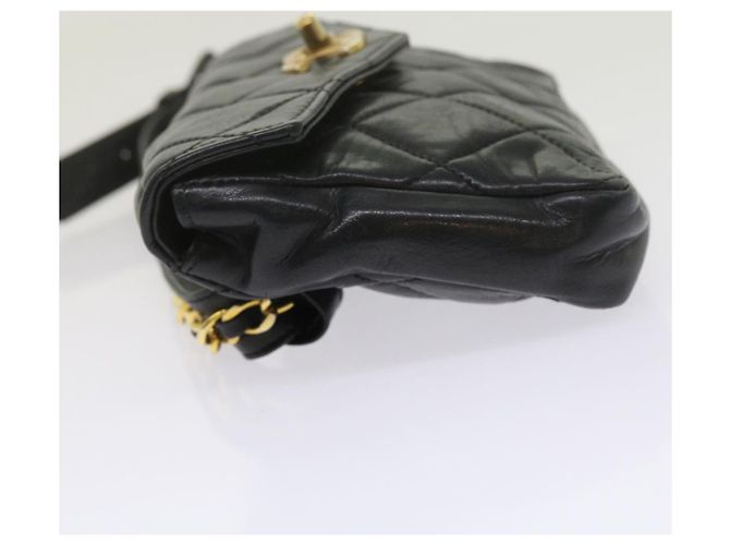 Borsa vita CHANEL Matelasse Turn Lock Chain Lamb Skin Black CC Auth ar11054 Nero - vista 4