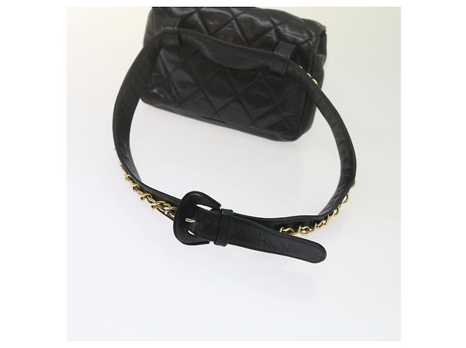 Borsa vita CHANEL Matelasse Turn Lock Chain Lamb Skin Black CC Auth ar11054 Nero - vista 7