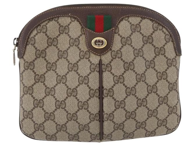 GUCCI GG Supreme Web Sherry Line Bag PVC Beige Gold 904 02 047 Auth BSZ679 Golden - view 2