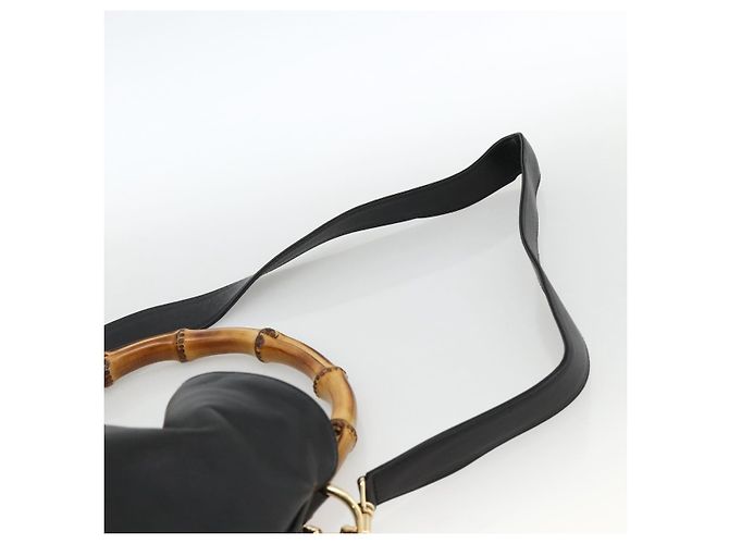 Borsa a spalla GUCCI Bamboo in pelle 2way Nero Oro 001 1577 Auth BSZ637 D'oro - vista 10