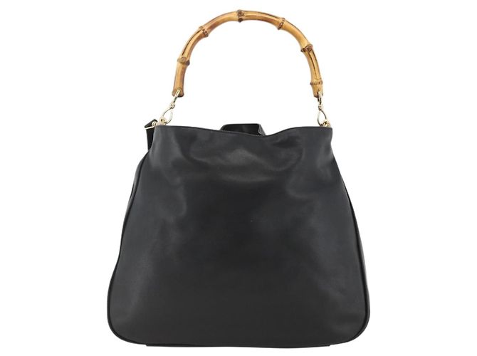 Borsa a spalla GUCCI Bamboo in pelle 2way Nero Oro 001 1577 Auth BSZ637 D'oro - vista 2