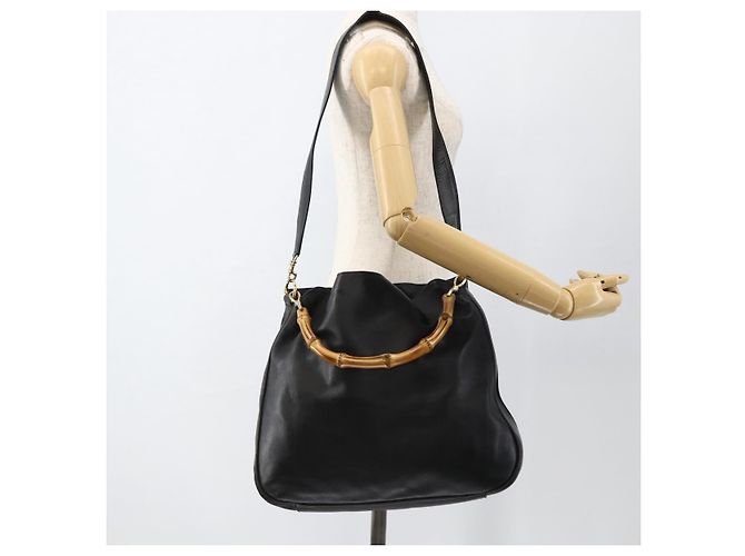 Borsa a spalla GUCCI Bamboo in pelle 2way Nero Oro 001 1577 Auth BSZ637 D'oro - vista 23