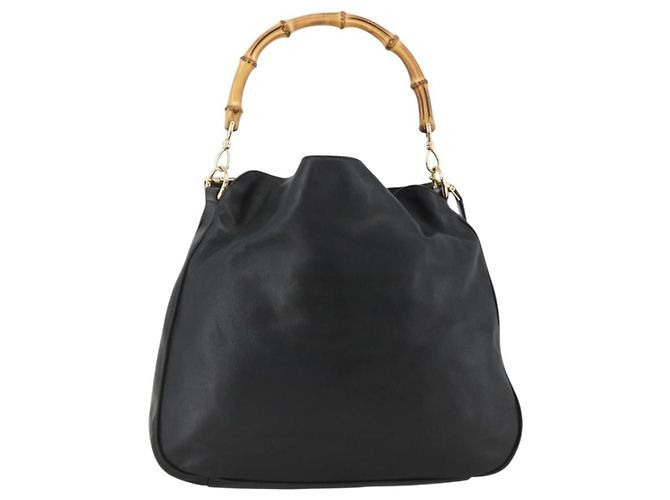 Borsa a spalla GUCCI Bamboo in pelle 2way Nero Oro 001 1577 Auth BSZ637 D'oro - vista 3