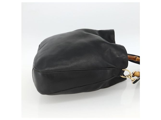 Borsa a spalla GUCCI Bamboo in pelle 2way Nero Oro 001 1577 Auth BSZ637 D'oro - vista 5