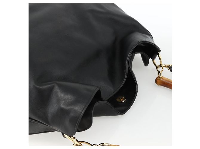 Borsa a spalla GUCCI Bamboo in pelle 2way Nero Oro 001 1577 Auth BSZ637 D'oro - vista 6