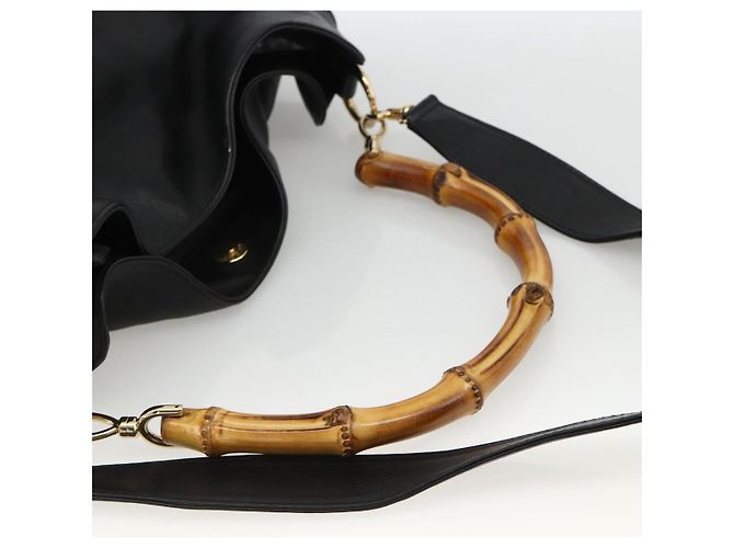 Borsa a spalla GUCCI Bamboo in pelle 2way Nero Oro 001 1577 Auth BSZ637 D'oro - vista 7