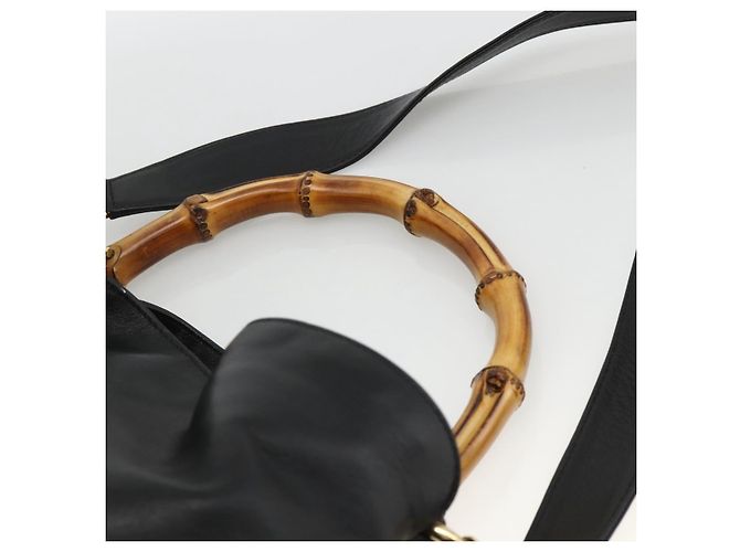 Borsa a spalla GUCCI Bamboo in pelle 2way Nero Oro 001 1577 Auth BSZ637 D'oro - vista 8