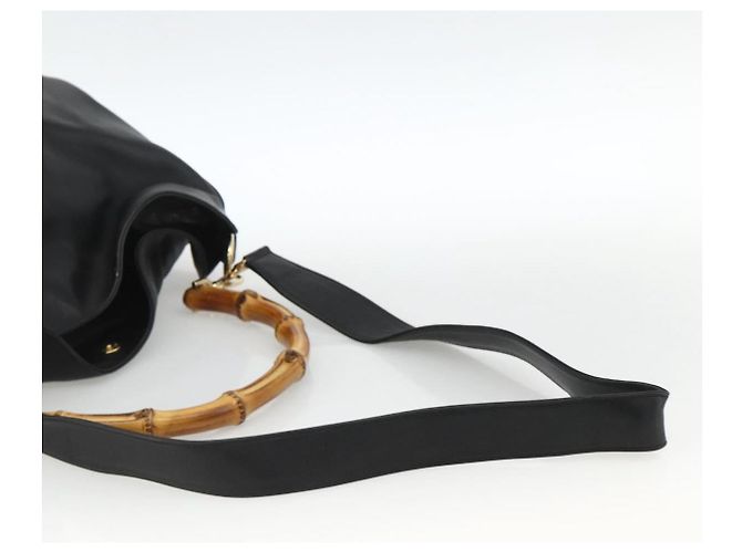 Borsa a spalla GUCCI Bamboo in pelle 2way Nero Oro 001 1577 Auth BSZ637 D'oro - vista 9