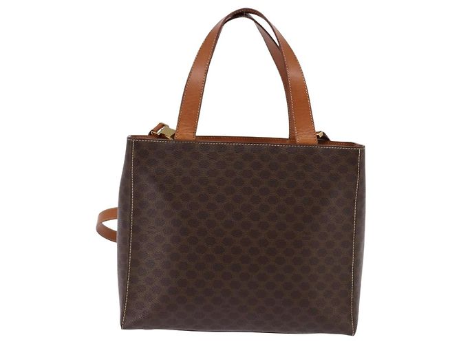 Céline Borsa a mano CELINE Macadam Canvas PVC Leather 2way Brown Gold Auth 142436 Marrone D'oro - vista 3