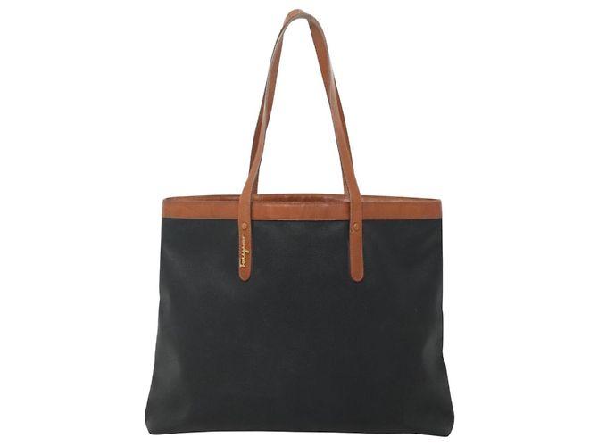 Borsa Tote Salvatore Ferragamo PVC Pelle Nero Oro Auth ar13392 - vista 2