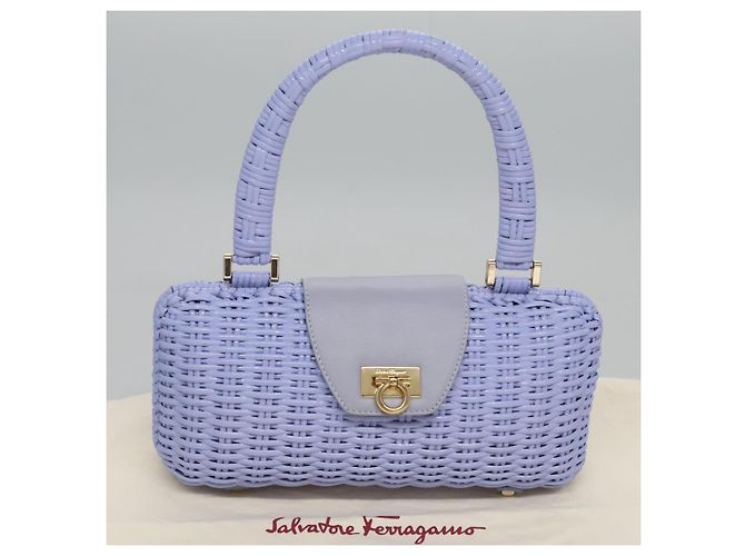 Borsa Salvatore Ferragamo Gancini in vimini viola e oro autentica 110237AM D'oro Porpora - vista 12