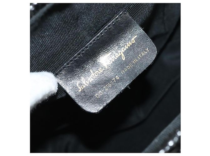 Borsa Salvatore Ferragamo Gancini in vimini nera e oro Auth 90245AM Nero D'oro - vista 11