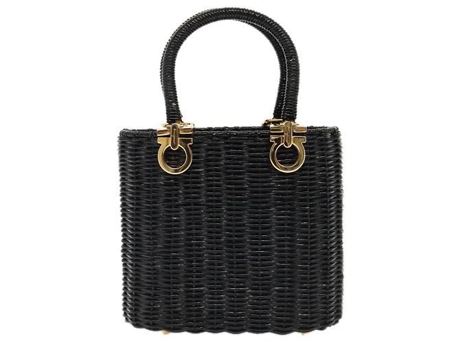 Borsa Salvatore Ferragamo Gancini in vimini nera e oro Auth 90245AM Nero D'oro - vista 13