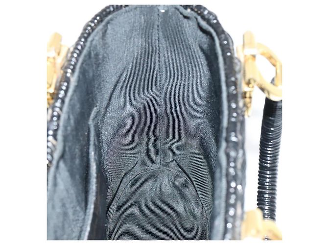 Borsa Salvatore Ferragamo Gancini in vimini nera e oro Auth 90245AM Nero D'oro - vista 18