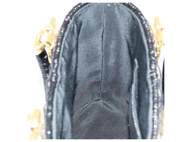 Borsa Salvatore Ferragamo Gancini in vimini nera e oro Auth 90245AM Nero D'oro - vista 19