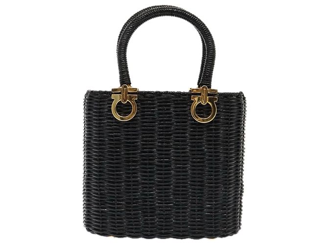 Borsa Salvatore Ferragamo Gancini in vimini nera e oro Auth 90245AM Nero D'oro - vista 2