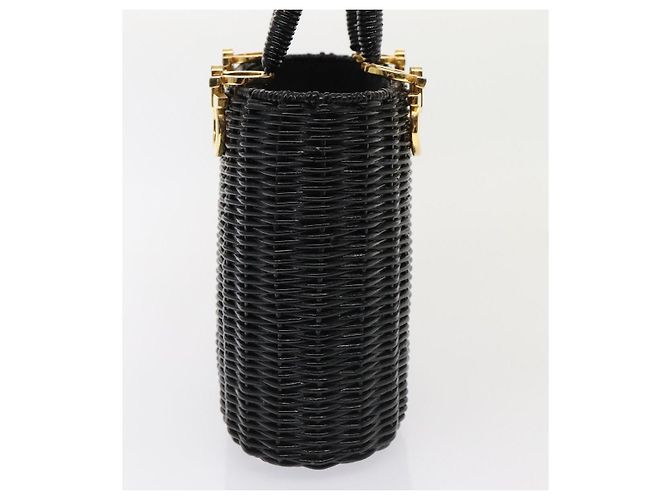 Borsa Salvatore Ferragamo Gancini in vimini nera e oro Auth 90245AM Nero D'oro - vista 3