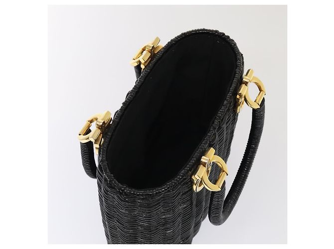Borsa Salvatore Ferragamo Gancini in vimini nera e oro Auth 90245AM Nero D'oro - vista 6