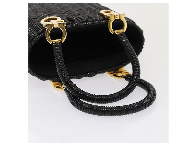 Borsa Salvatore Ferragamo Gancini in vimini nera e oro Auth 90245AM Nero D'oro - vista 7