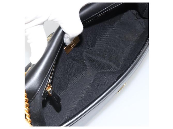 Borsa a tracolla FENDI baguette con catena in pelle nera e oro Auth yk20513SAV Nero D'oro - vista 10