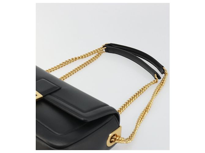 Borsa a tracolla FENDI baguette con catena in pelle nera e oro Auth yk20513SAV Nero D'oro - vista 14
